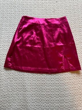 SHEIN Hot Pink Satin Mini Skirt with Front Notch